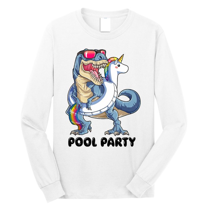 Pool Party Dinosaur Unicorn Funny T Rex Float Rainbow Cute Tank Top Long Sleeve Shirt