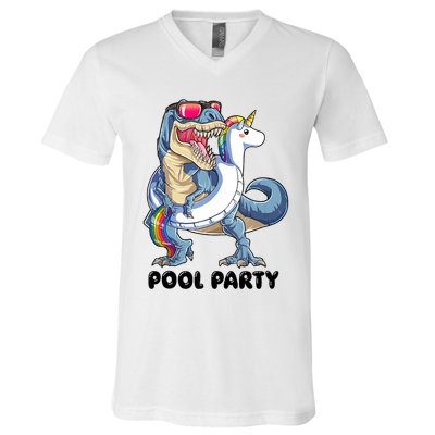 Pool Party Dinosaur Unicorn Funny T Rex Float Rainbow Cute Tank Top V-Neck T-Shirt