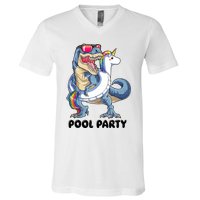 Pool Party Dinosaur Unicorn Funny T Rex Float Rainbow Cute Tank Top V-Neck T-Shirt