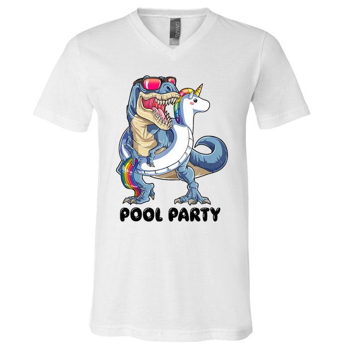 Pool Party Dinosaur Unicorn Funny T Rex Float Rainbow Cute Tank Top V-Neck T-Shirt