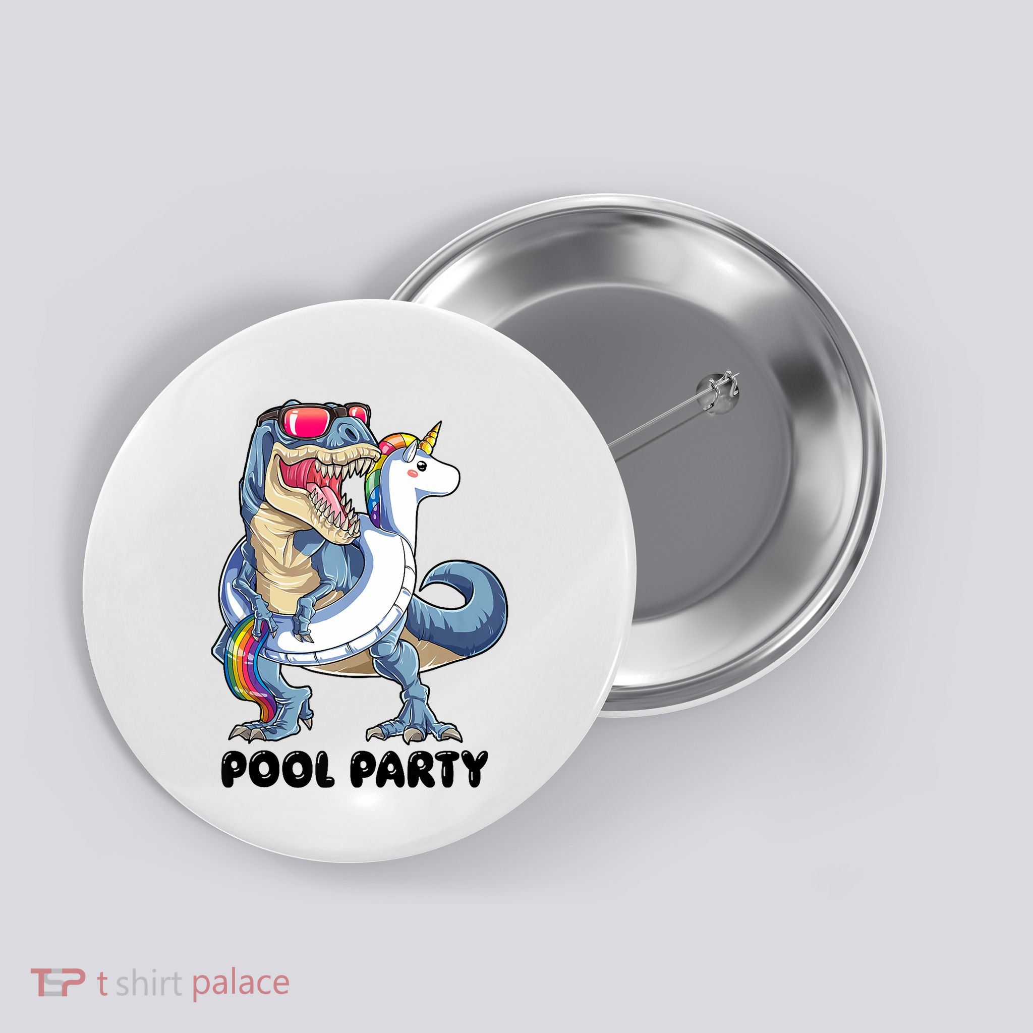 Pool Party Dinosaur Unicorn Funny T Rex Float Rainbow Cute Tank Top Button
