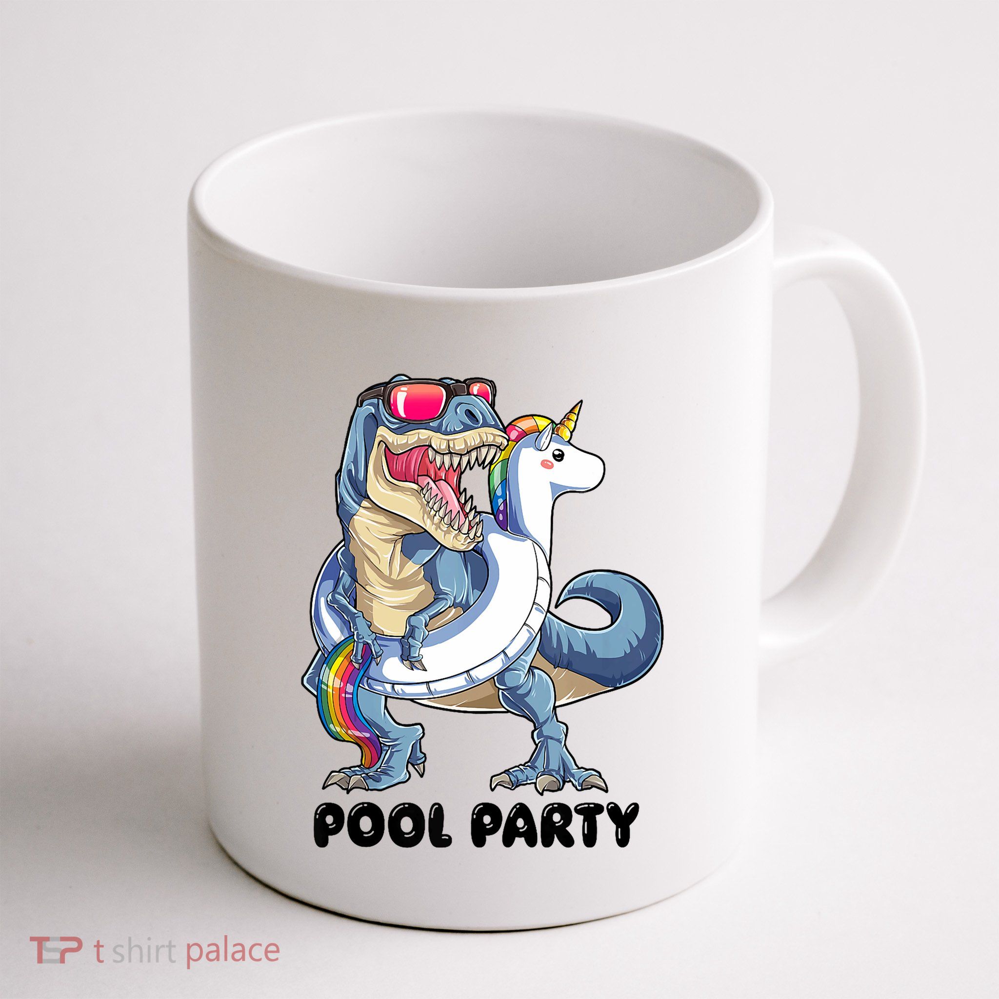 Pool Party Dinosaur Unicorn Funny T Rex Float Rainbow Cute Tank Top Mug