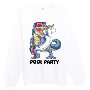 Pool Party Dinosaur Unicorn Funny T Rex Float Rainbow Cute Tank Top Premium Crewneck Sweatshirt