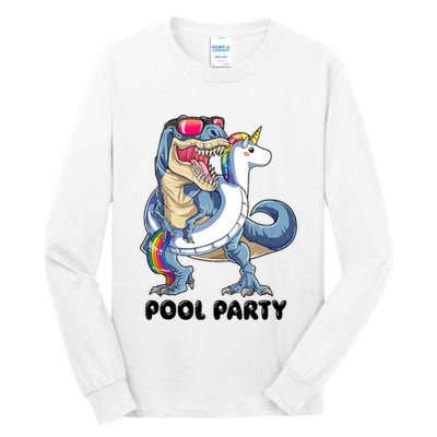 Pool Party Dinosaur Unicorn Funny T Rex Float Rainbow Cute Tank Top Tall Long Sleeve T-Shirt