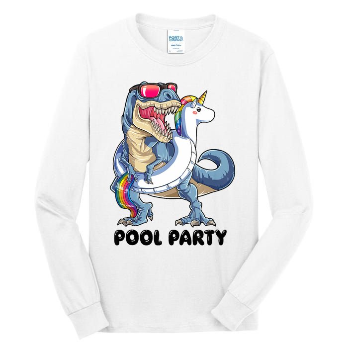 Pool Party Dinosaur Unicorn Funny T Rex Float Rainbow Cute Tank Top Tall Long Sleeve T-Shirt