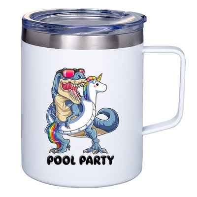 Pool Party Dinosaur Unicorn Funny T Rex Float Rainbow Cute Tank Top 12oz Stainless Steel Coffee Mug