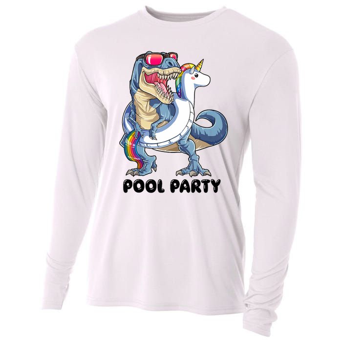 Pool Party Dinosaur Unicorn Funny T Rex Float Rainbow Cute Tank Top Cooling Performance Long Sleeve Crew