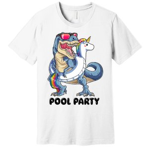 Pool Party Dinosaur Unicorn Funny T Rex Float Rainbow Cute Tank Top Premium T-Shirt