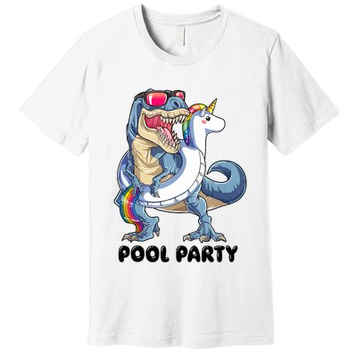 Pool Party Dinosaur Unicorn Funny T Rex Float Rainbow Cute Tank Top Premium T-Shirt