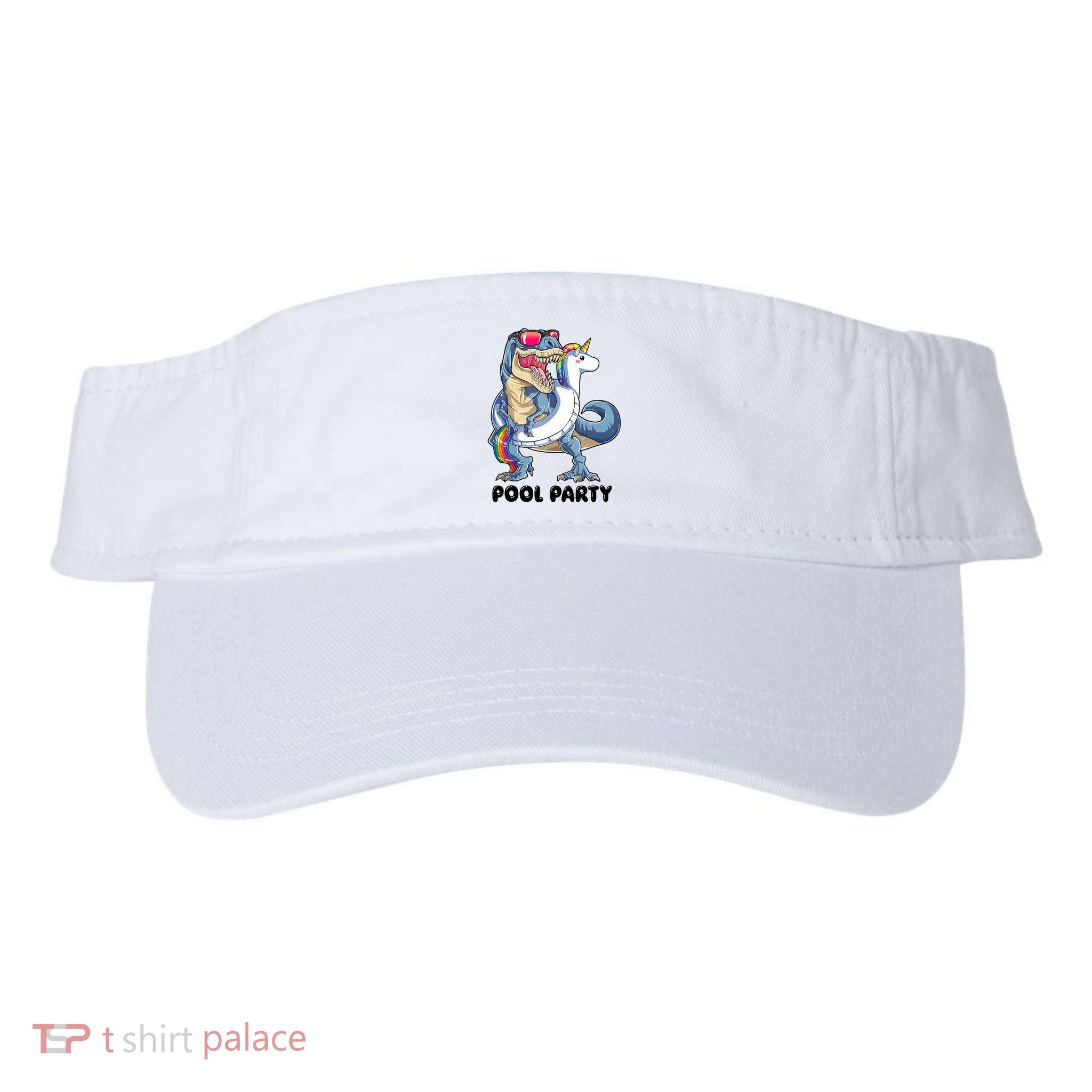 Pool Party Dinosaur Unicorn Funny T Rex Float Rainbow Cute Tank Top Visor