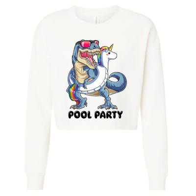 Pool Party Dinosaur Unicorn Funny T Rex Float Rainbow Cute Tank Top Cropped Pullover Crew