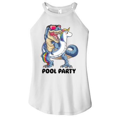 Pool Party Dinosaur Unicorn Funny T Rex Float Rainbow Cute Tank Top Women's Perfect Tri Rocker Tank