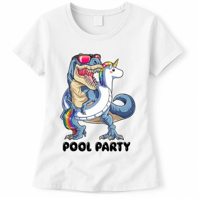 Pool Party Dinosaur Unicorn Funny T Rex Float Rainbow Cute Tank Top Womens T-Shirt