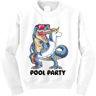 Pool Party Dinosaur Unicorn Funny T Rex Float Rainbow Cute Tank Top Kids Sweatshirt