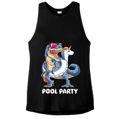 Pool Party Dinosaur Unicorn T Rex Float Rainbow Gift Ladies PosiCharge Tri-Blend Wicking Tank