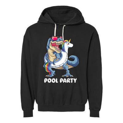 Pool Party Dinosaur Unicorn T Rex Float Rainbow Gift Garment-Dyed Fleece Hoodie