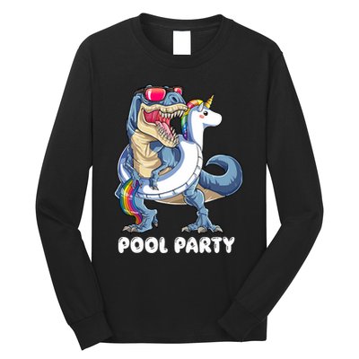 Pool Party Dinosaur Unicorn T Rex Float Rainbow Gift Long Sleeve Shirt