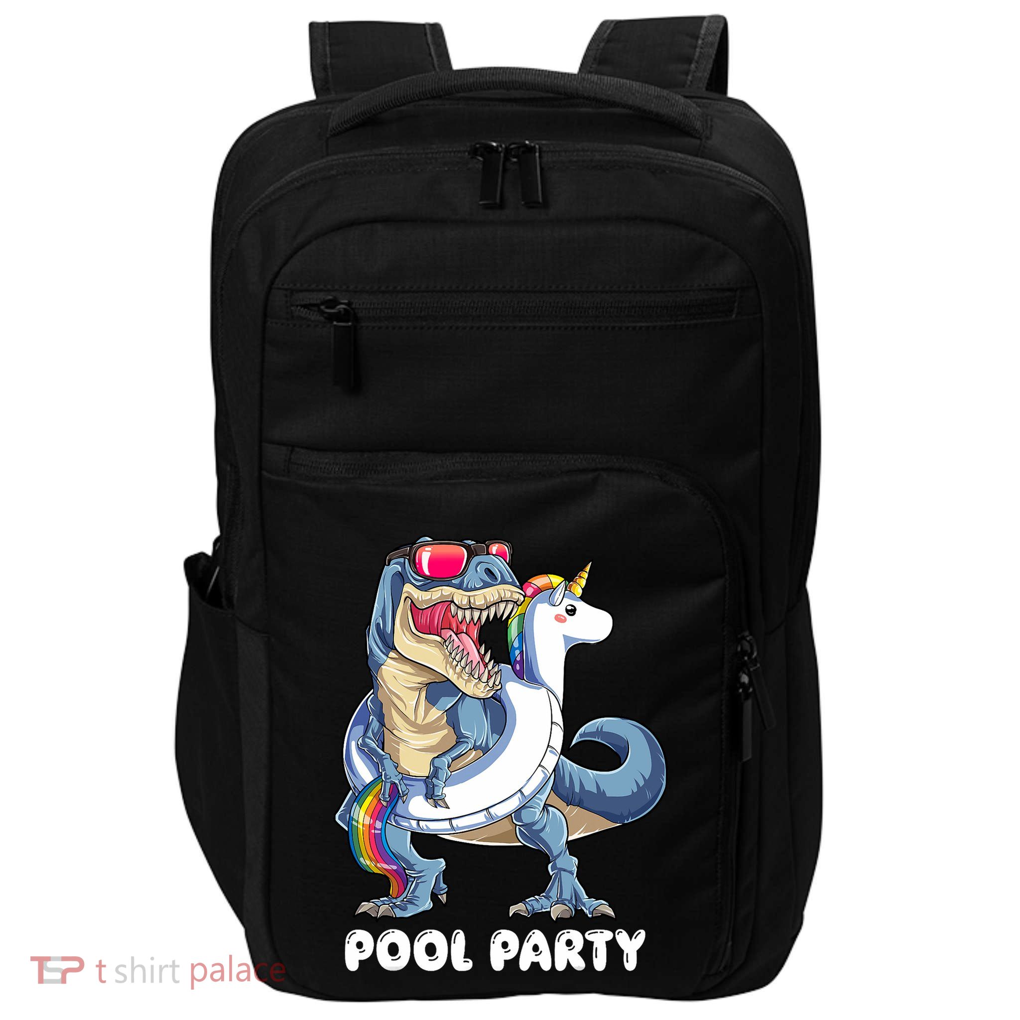 Pool Party Dinosaur Unicorn T Rex Float Rainbow Gift Impact Tech Backpack
