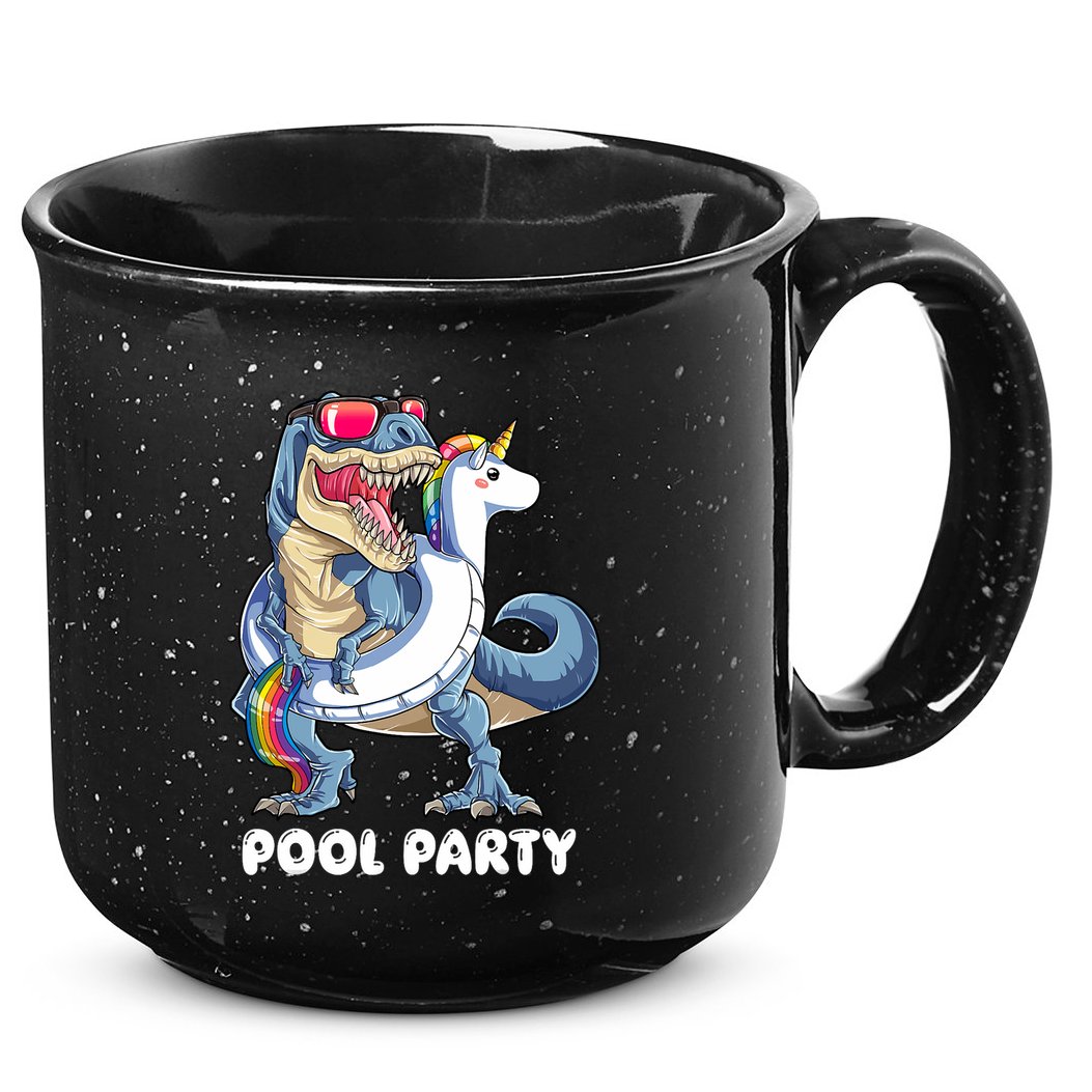 Pool Party Dinosaur Unicorn T Rex Float Rainbow Gift 15oz Campfire Ceramic Mug