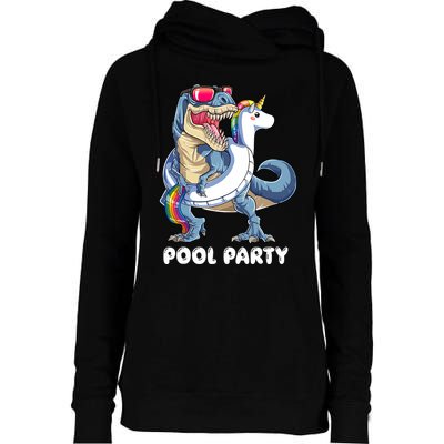 Pool Party Dinosaur Unicorn T Rex Float Rainbow Gift Womens Funnel Neck Pullover Hood