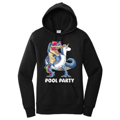 Pool Party Dinosaur Unicorn T Rex Float Rainbow Gift Women's Pullover Hoodie