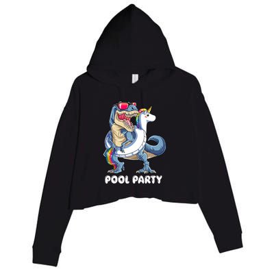 Pool Party Dinosaur Unicorn T Rex Float Rainbow Gift Crop Fleece Hoodie
