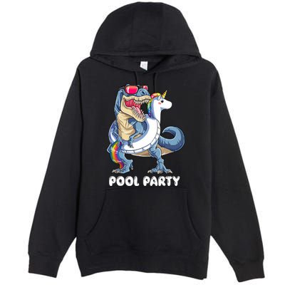 Pool Party Dinosaur Unicorn T Rex Float Rainbow Gift Premium Pullover Hoodie
