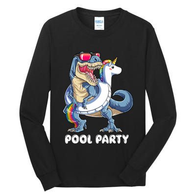 Pool Party Dinosaur Unicorn T Rex Float Rainbow Gift Tall Long Sleeve T-Shirt