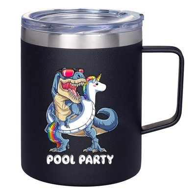 Pool Party Dinosaur Unicorn T Rex Float Rainbow Gift 12oz Stainless Steel Coffee Mug