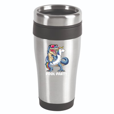 Pool Party Dinosaur Unicorn T Rex Float Rainbow Gift 16oz Travel Tumbler