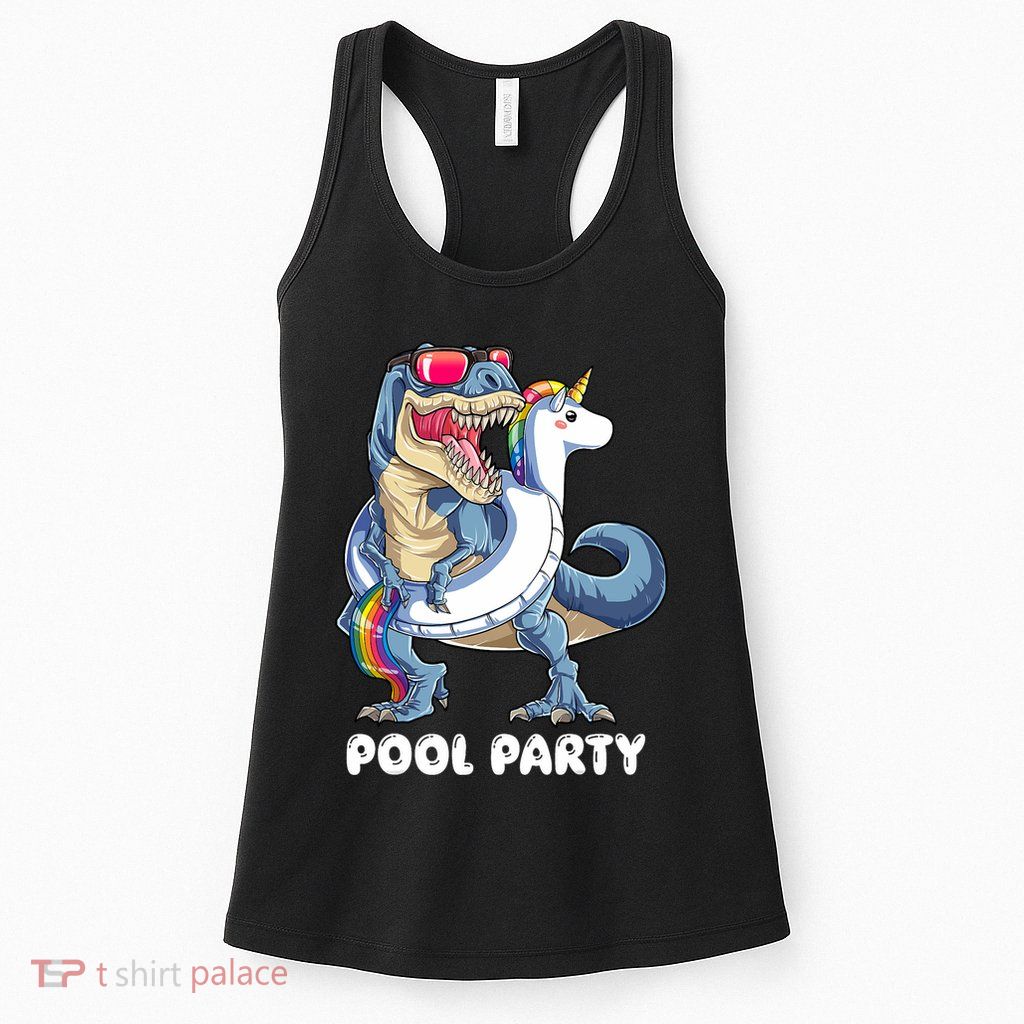 Pool Party Dinosaur Unicorn T Rex Float Rainbow Gift Womens Tank Top