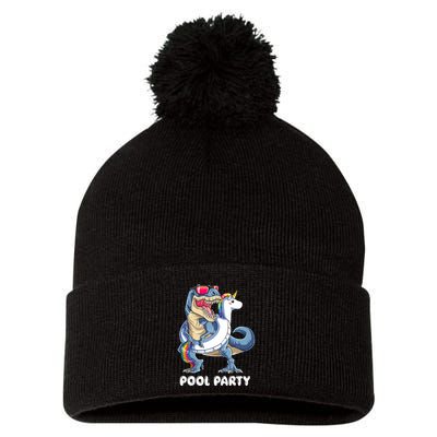 Pool Party Dinosaur Unicorn T Rex Float Rainbow Gift Pom Pom 12in Knit Beanie