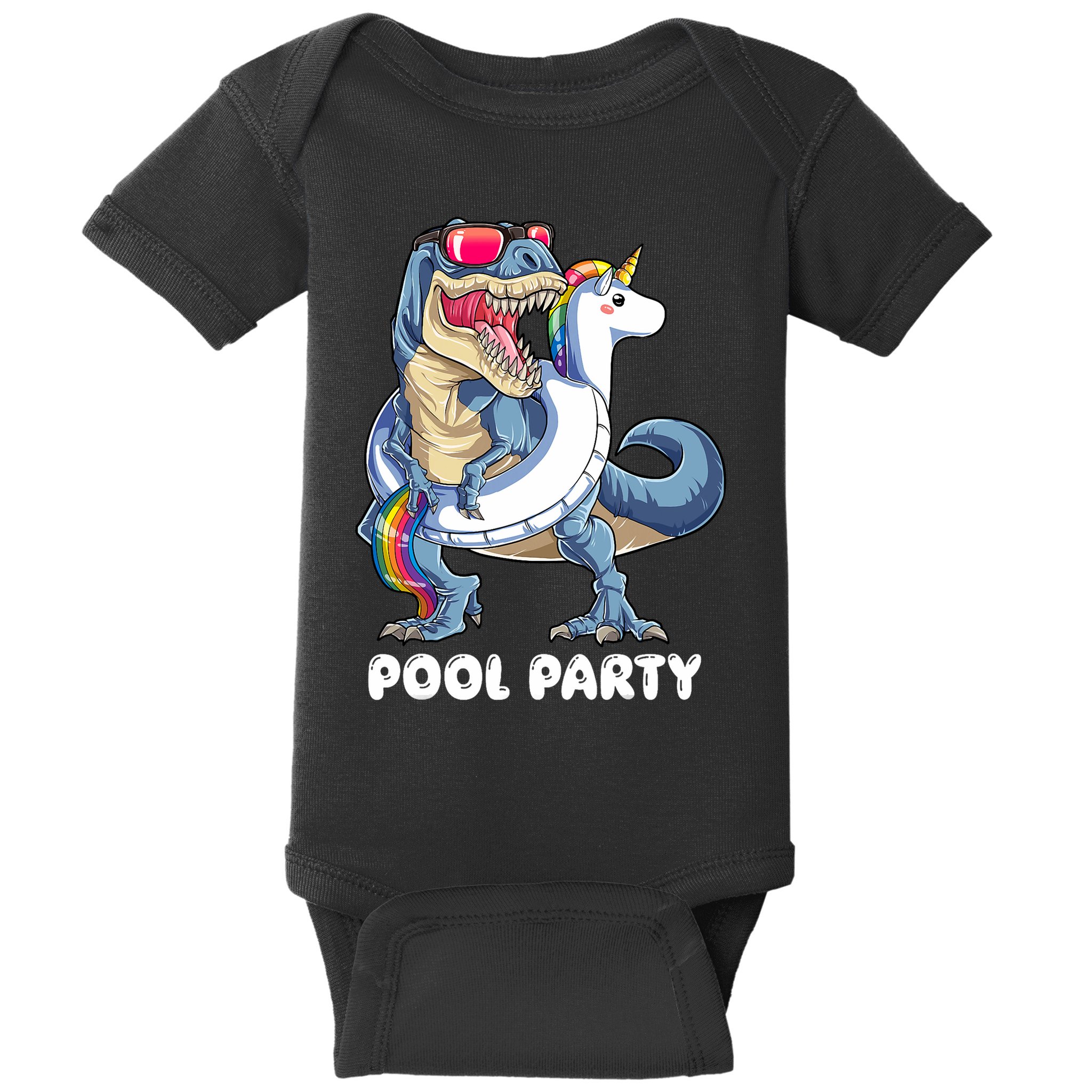 Pool Party Dinosaur Unicorn T Rex Float Rainbow Gift Baby Bodysuit
