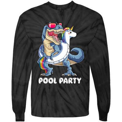 Pool Party Dinosaur Unicorn T Rex Float Rainbow Gift Tie-Dye Long Sleeve Shirt