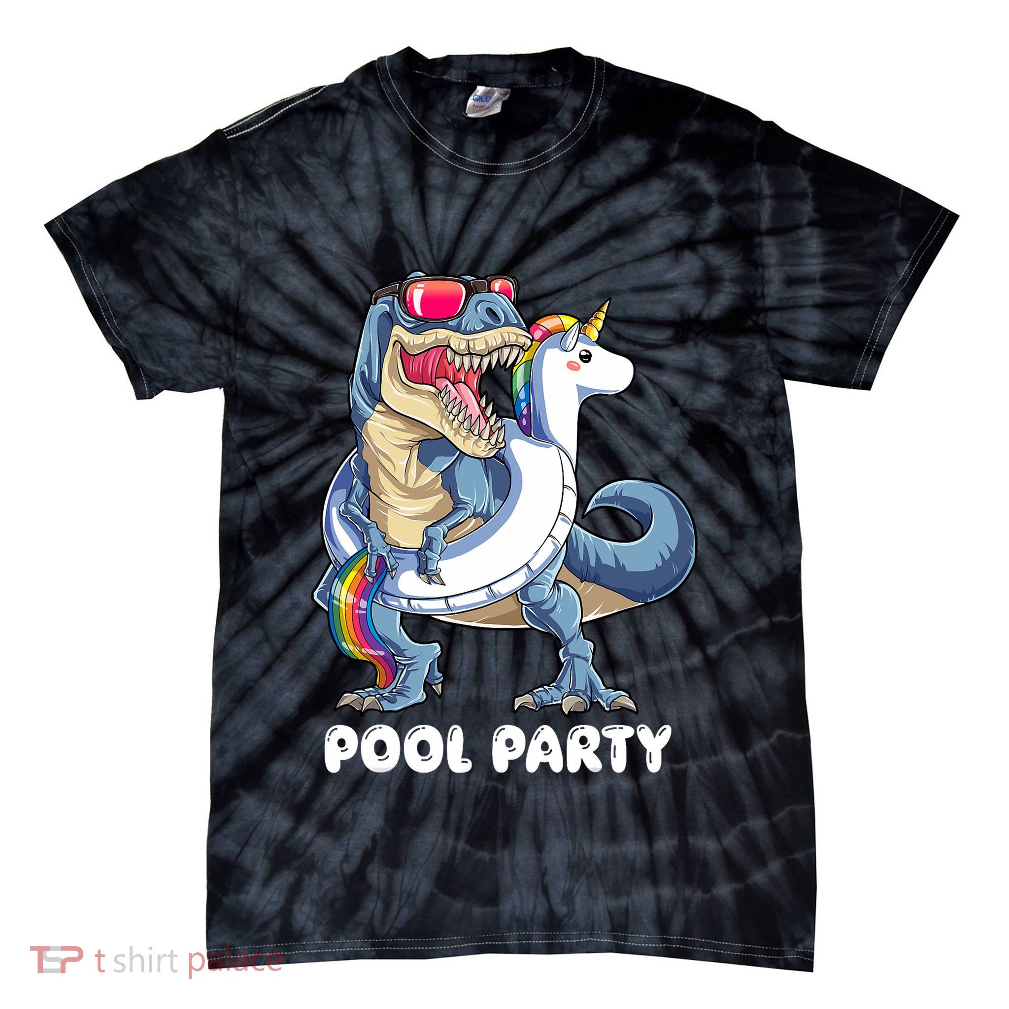 Pool Party Dinosaur Unicorn T Rex Float Rainbow Gift Tie-Dye T-Shirt