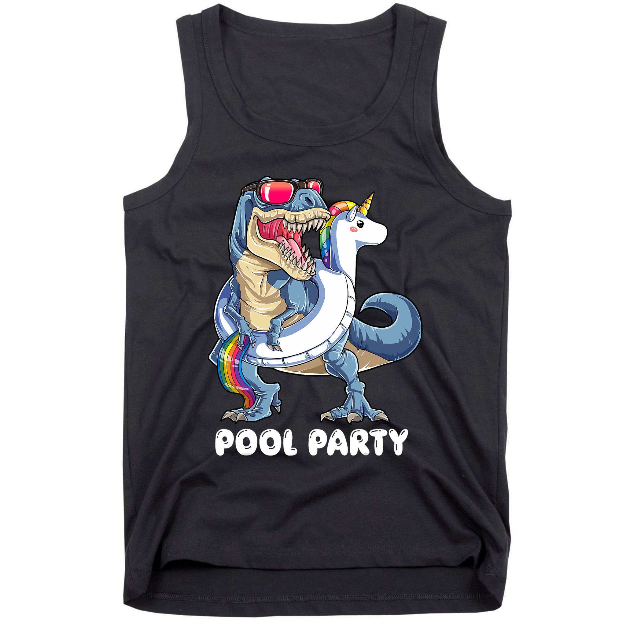 Pool Party Dinosaur Unicorn T Rex Float Rainbow Gift Tank Top