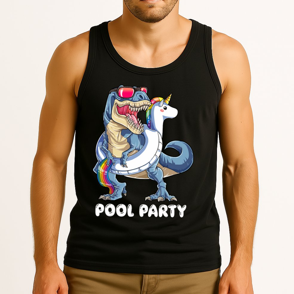 Pool Party Dinosaur Unicorn T Rex Float Rainbow Gift Tank Top