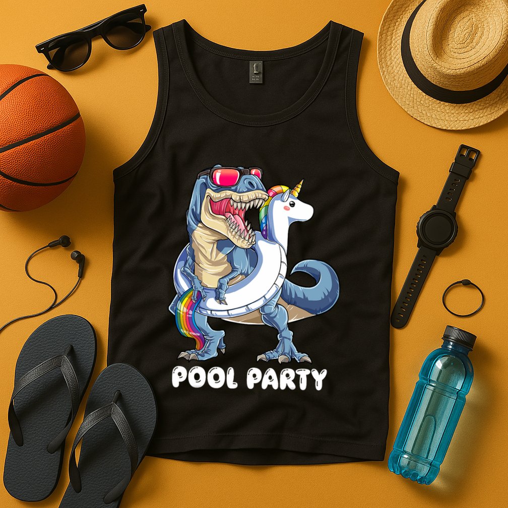 Pool Party Dinosaur Unicorn T Rex Float Rainbow Gift Tank Top
