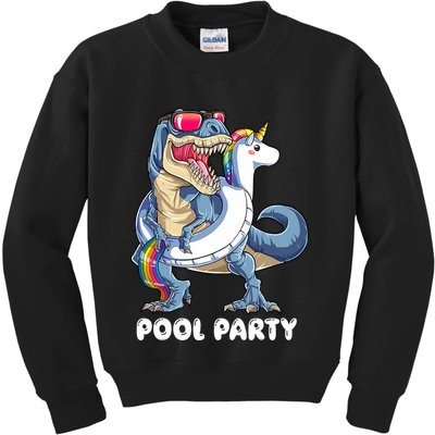 Pool Party Dinosaur Unicorn T Rex Float Rainbow Gift Kids Sweatshirt