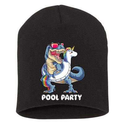 Pool Party Dinosaur Unicorn T Rex Float Rainbow Gift Short Acrylic Beanie
