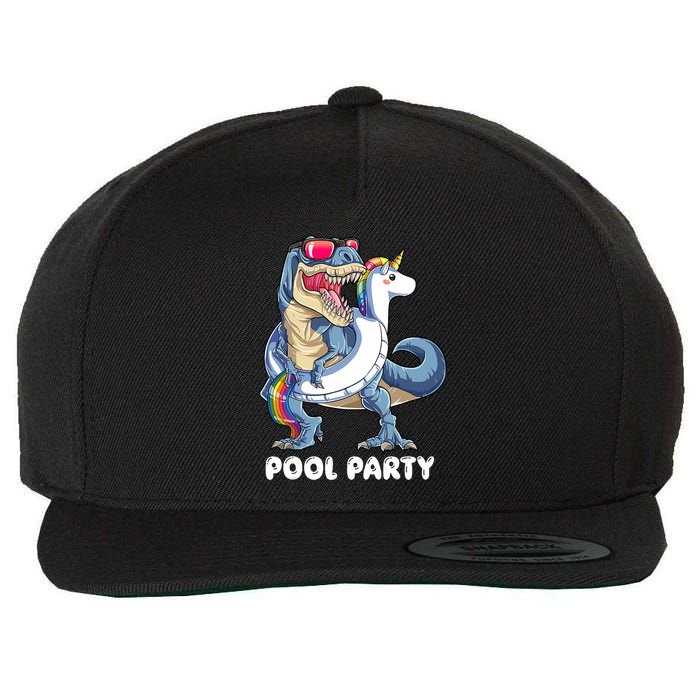 Pool Party Dinosaur Unicorn T Rex Float Rainbow Gift Wool Snapback Cap