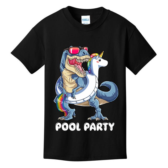 Pool Party Dinosaur Unicorn T Rex Float Rainbow Gift Kids T-Shirt