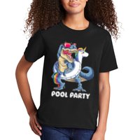 Pool Party Dinosaur Unicorn T Rex Float Rainbow Gift Kids T-Shirt