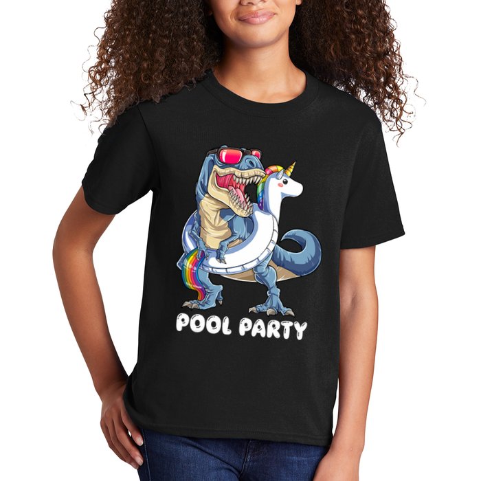 Pool Party Dinosaur Unicorn T Rex Float Rainbow Gift Kids T-Shirt