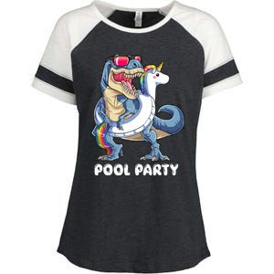 Pool Party Dinosaur Unicorn T Rex Float Rainbow Gift Enza Ladies Jersey Colorblock Tee