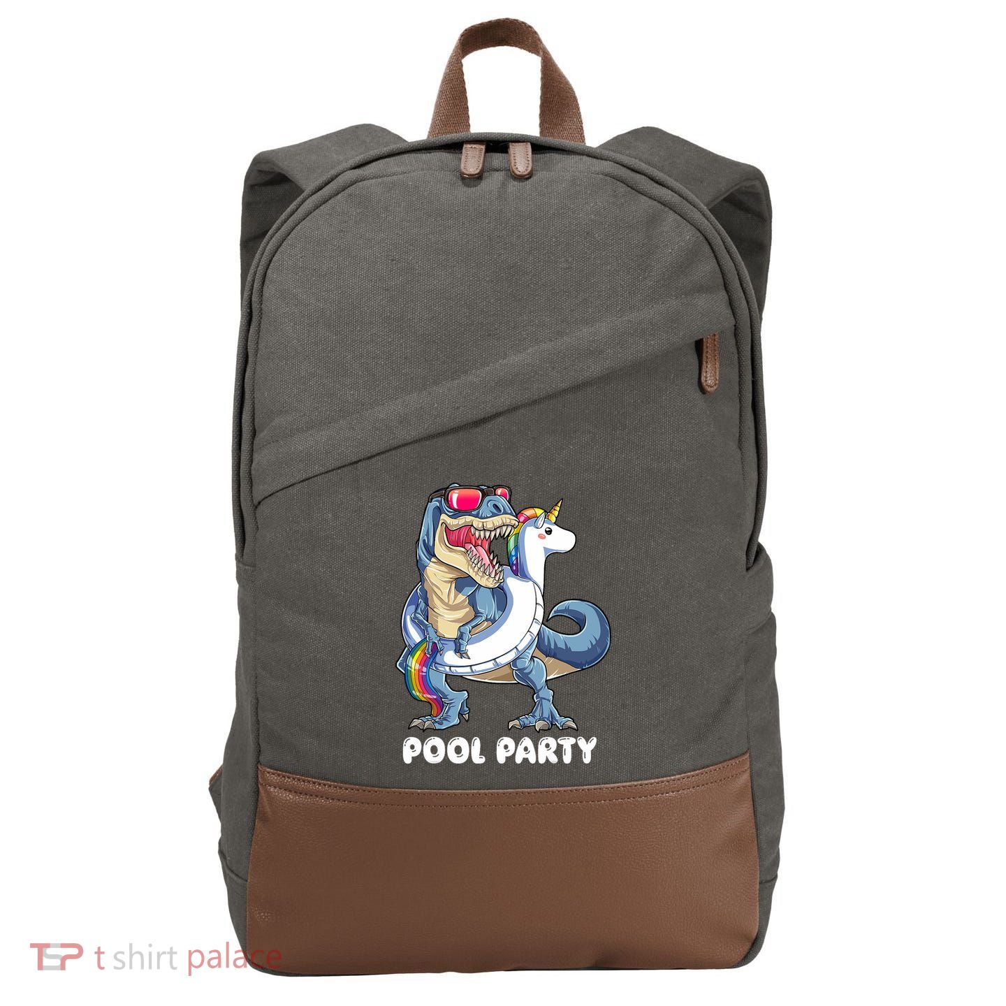 Pool Party Dinosaur Unicorn T Rex Float Rainbow Gift Cotton Canvas Backpack