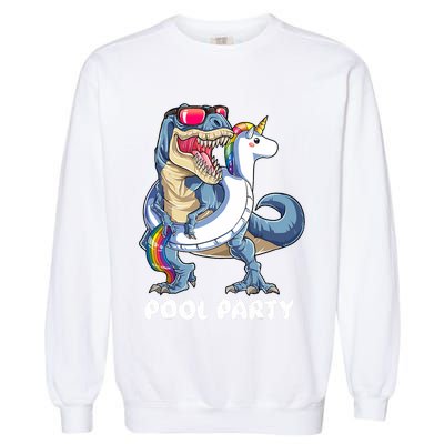 Pool Party Dinosaur Unicorn T Rex Float Rainbow Gift Garment-Dyed Sweatshirt