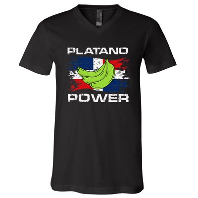 Platano Power Dominican Republic Flag Design V-Neck T-Shirt