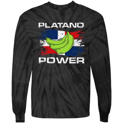 Platano Power Dominican Republic Flag Design Tie-Dye Long Sleeve Shirt