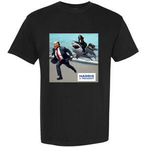 Political Poet Donald Trump And Kalama Harris Riding A Shark Garment-Dyed Heavyweight T-Shirt